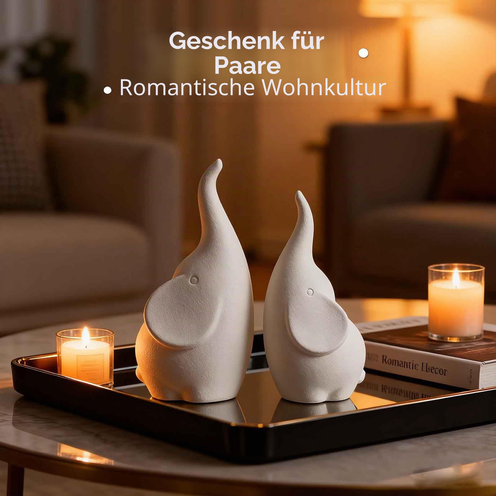 Liebende Keramik-Elefanten-Figuren mit Stamm