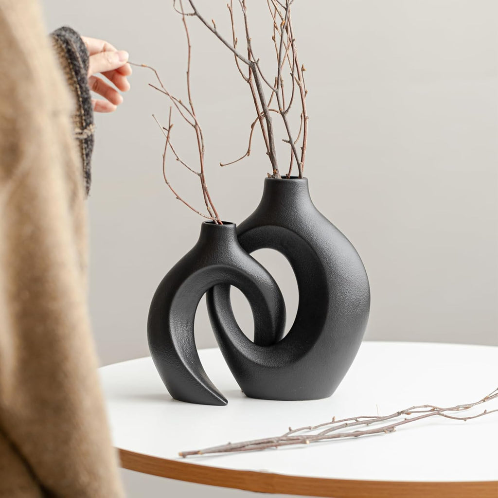 Keramik Vase, SUKIYPO 2er Set Hohle Beige