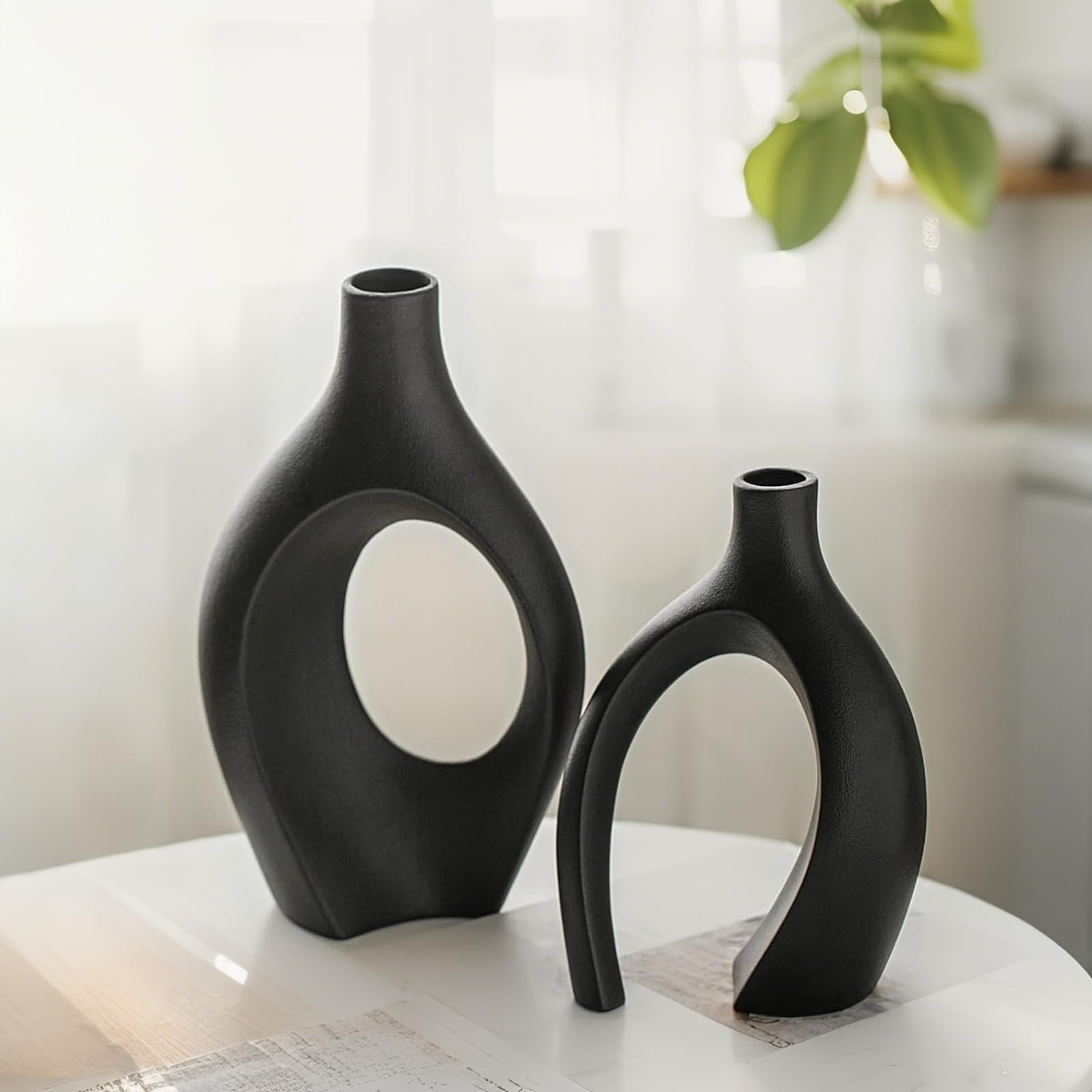 Keramik Vase, SUKIYPO 2er Set Hohle Beige