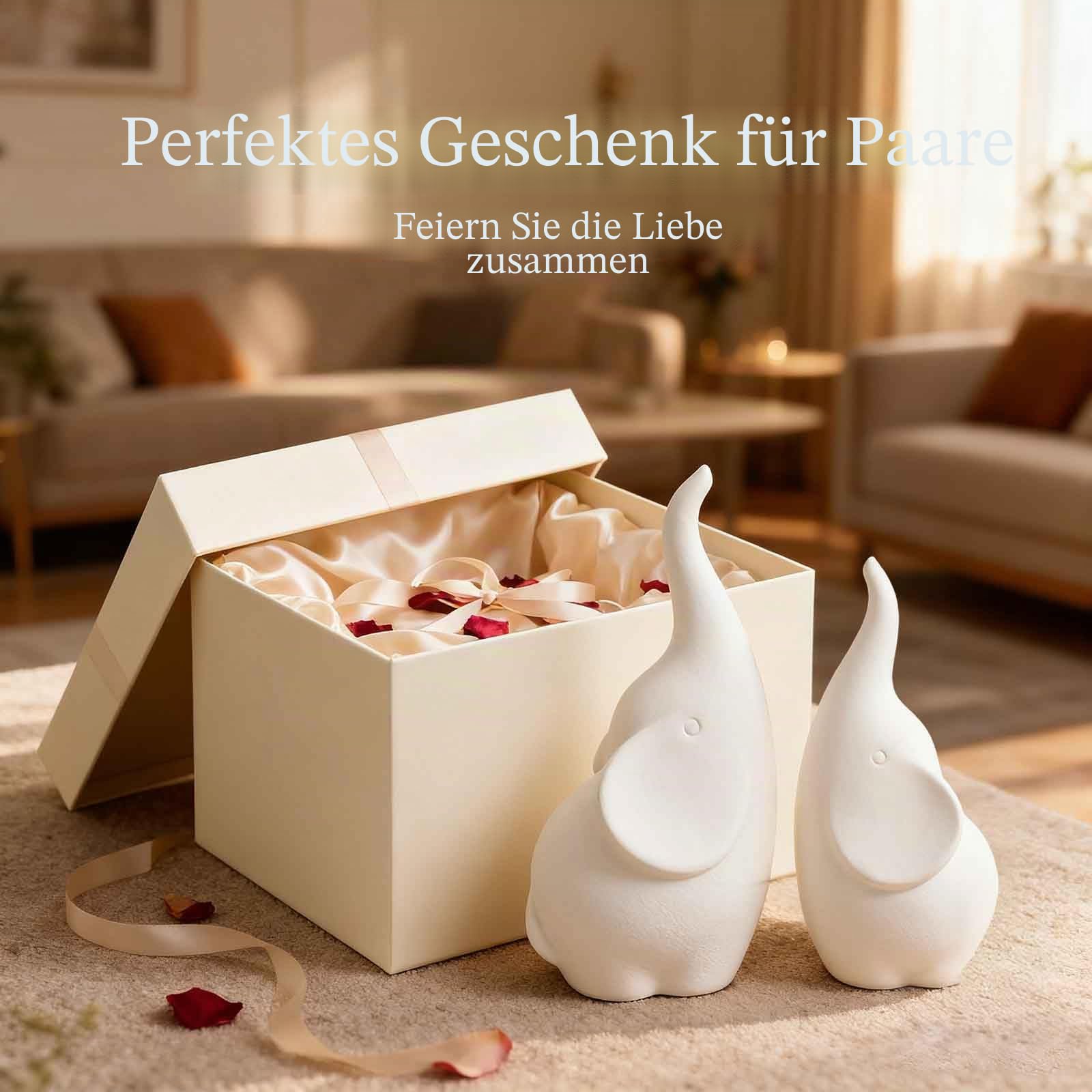 Liebende Keramik-Elefanten-Figuren mit Stamm