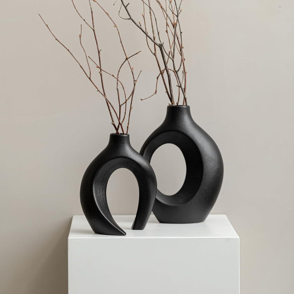 Keramik Vase, SUKIYPO 2er Set Hohle Beige