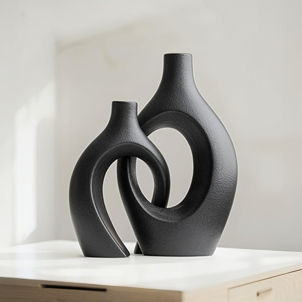 Keramik Vase, SUKIYPO 2er Set Hohle Beige