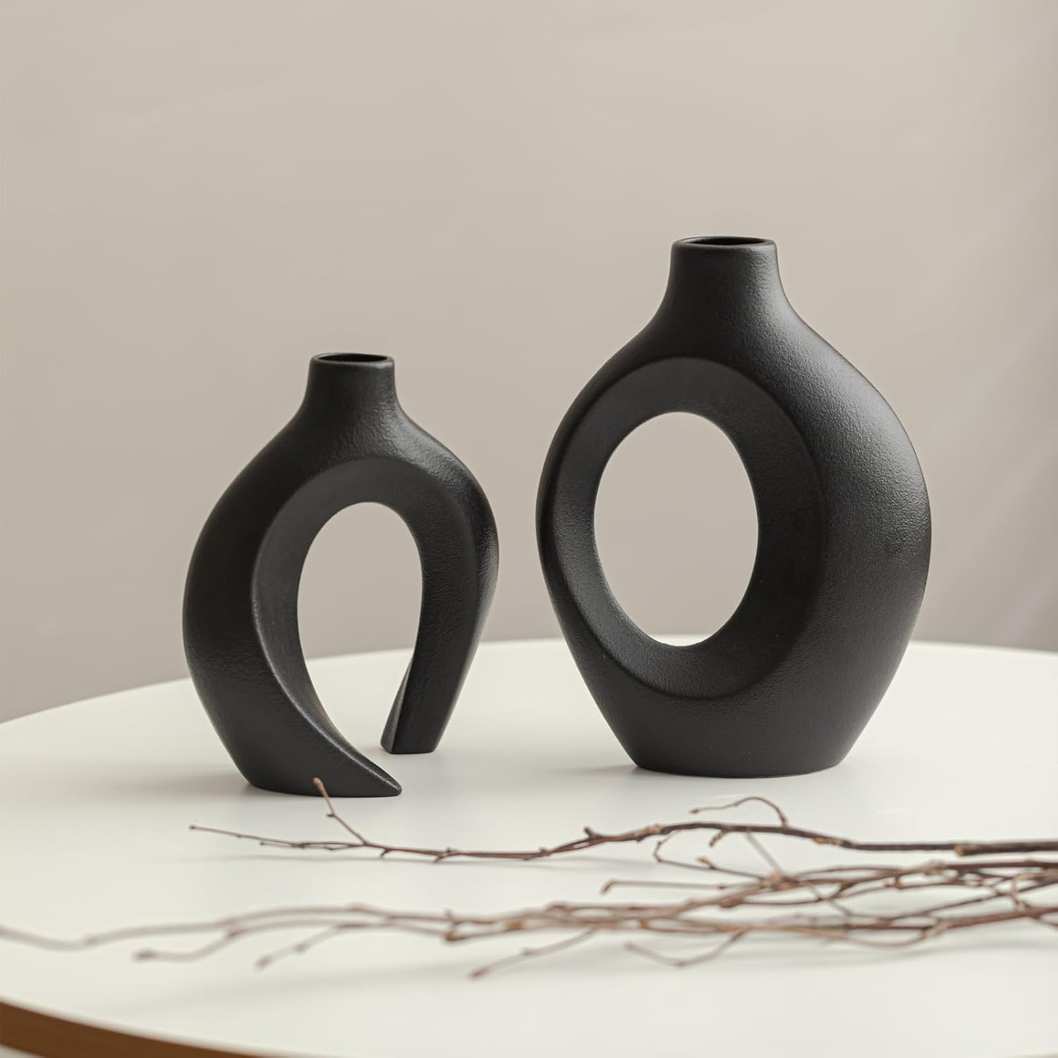 Keramik Vase, SUKIYPO 2er Set Hohle Beige