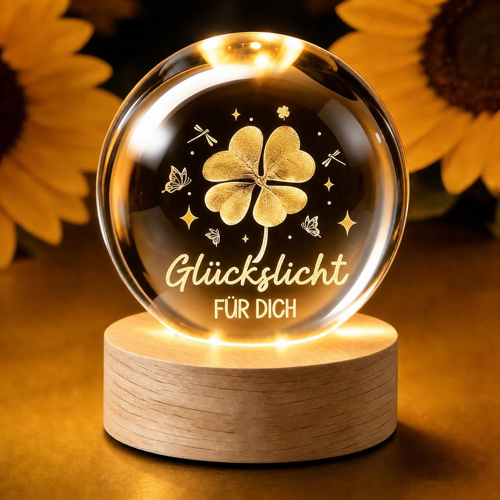Glücksbringer,60mm Aufladbar LED Glaskugel Deko Lampe