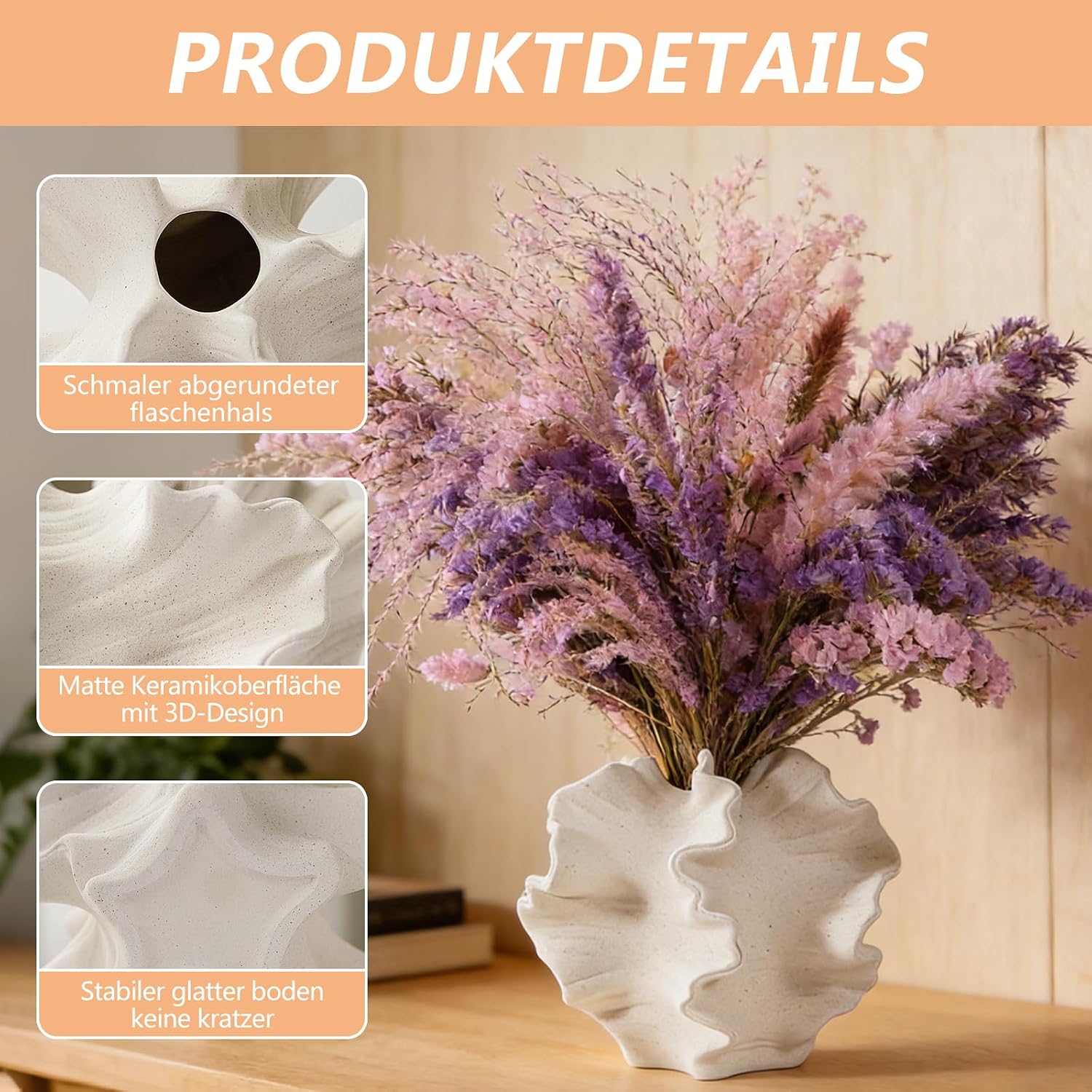 Kottwca Keramik Vase, Matte Vasen für Pampasgras Deko