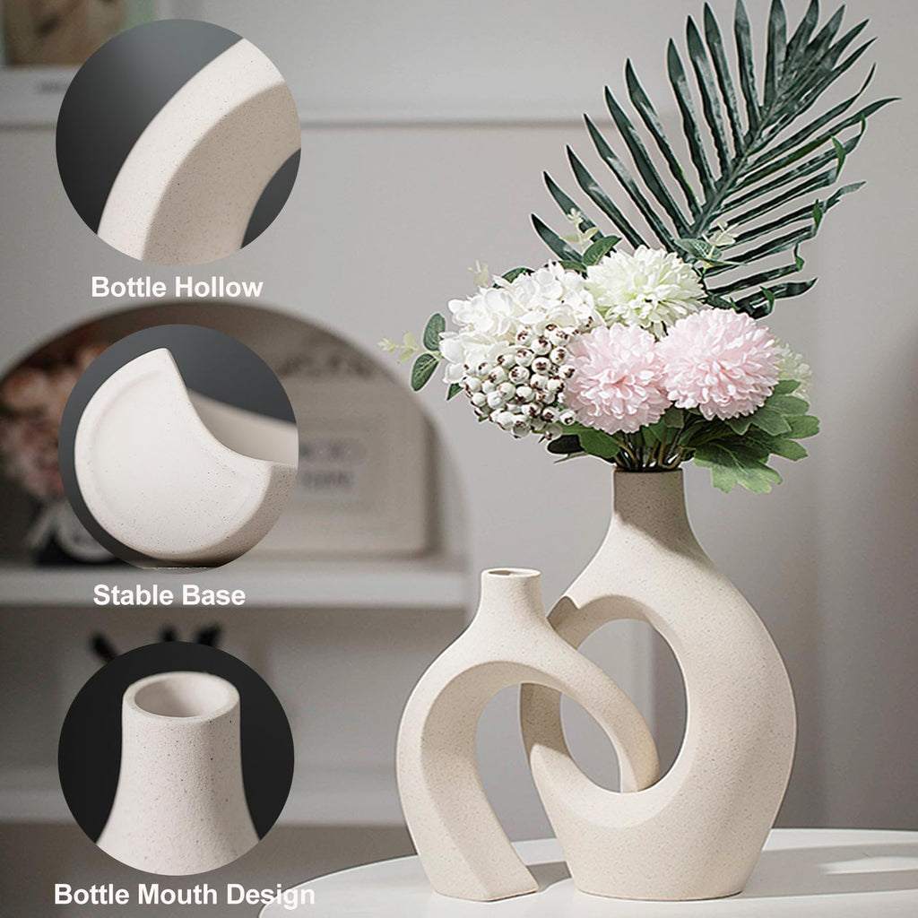 Keramik Vase, SUKIYPO 2er Set Hohle Beige