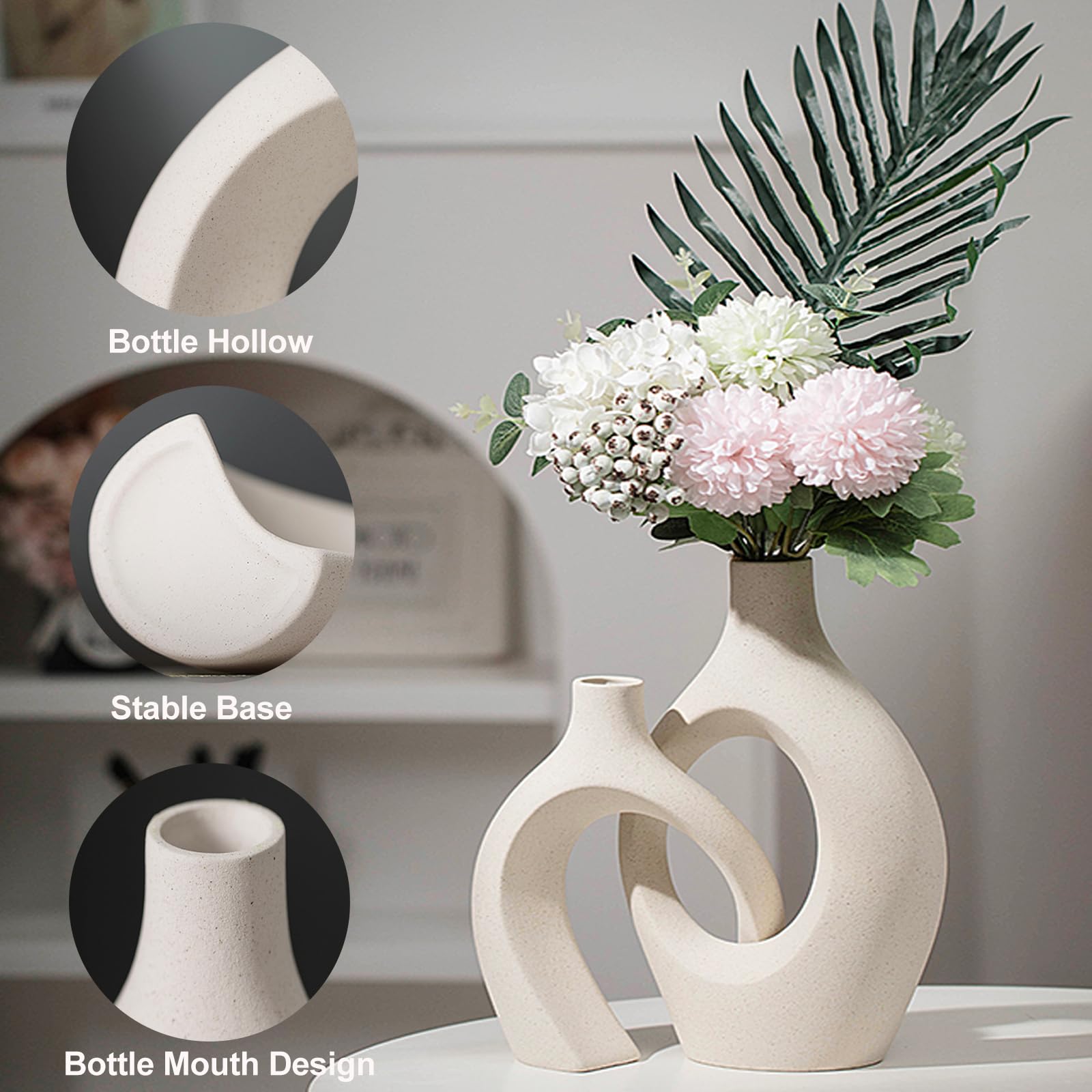 Keramik Vase, SUKIYPO 2er Set Hohle Beige