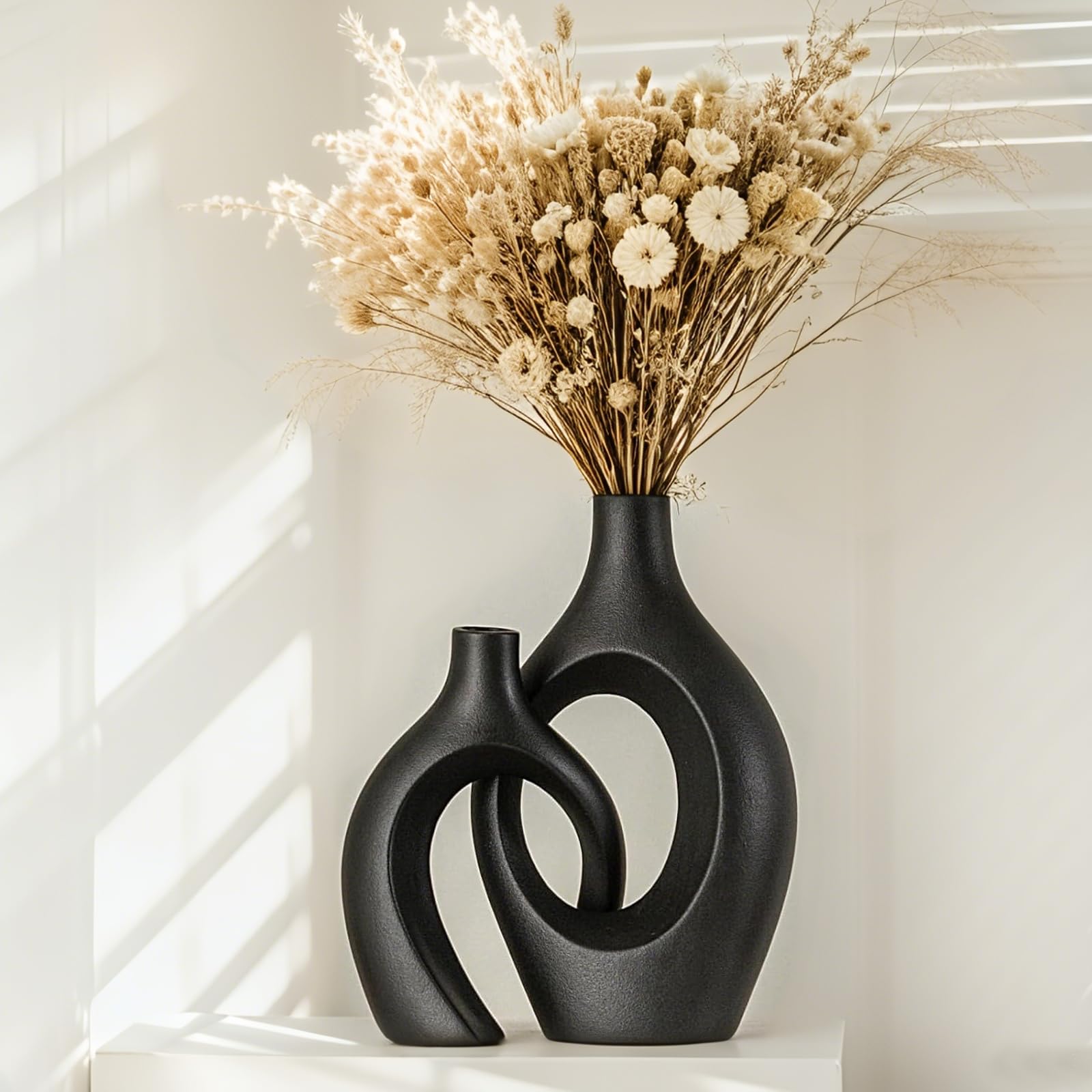 Keramik Vase, SUKIYPO 2er Set Hohle Beige