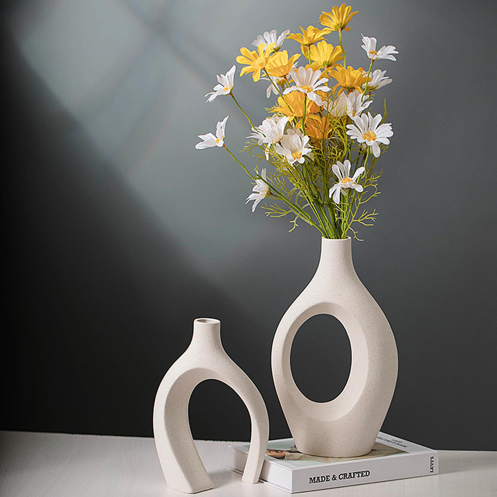 Keramik Vase, SUKIYPO 2er Set Hohle Beige