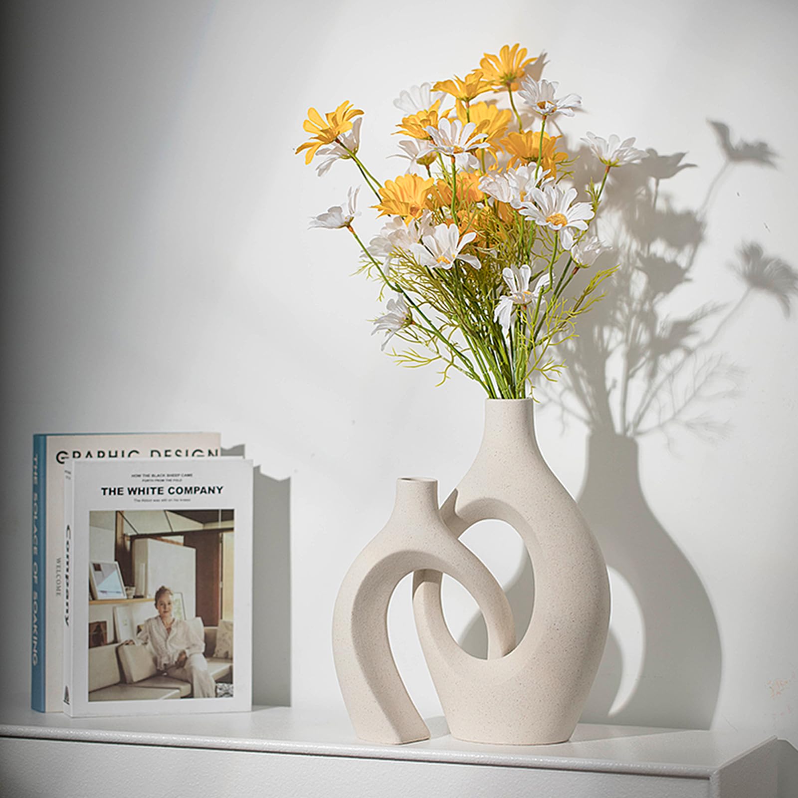 Keramik Vase, SUKIYPO 2er Set Hohle Beige