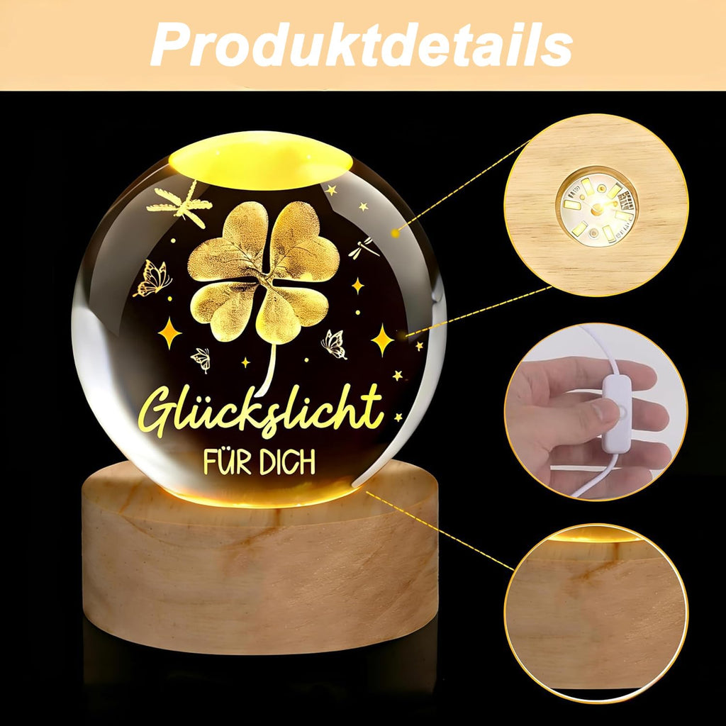 Glücksbringer,60mm Aufladbar LED Glaskugel Deko Lampe