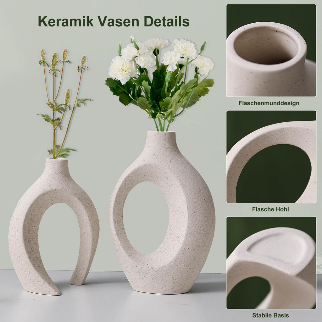 Keramik Vase, SUKIYPO 2er Set Hohle Beige