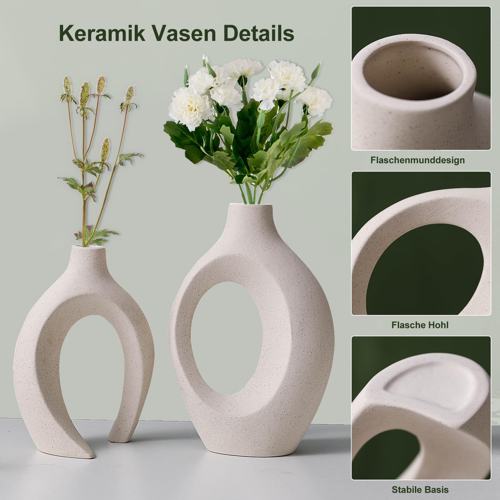 Keramik Vase, SUKIYPO 2er Set Hohle Beige