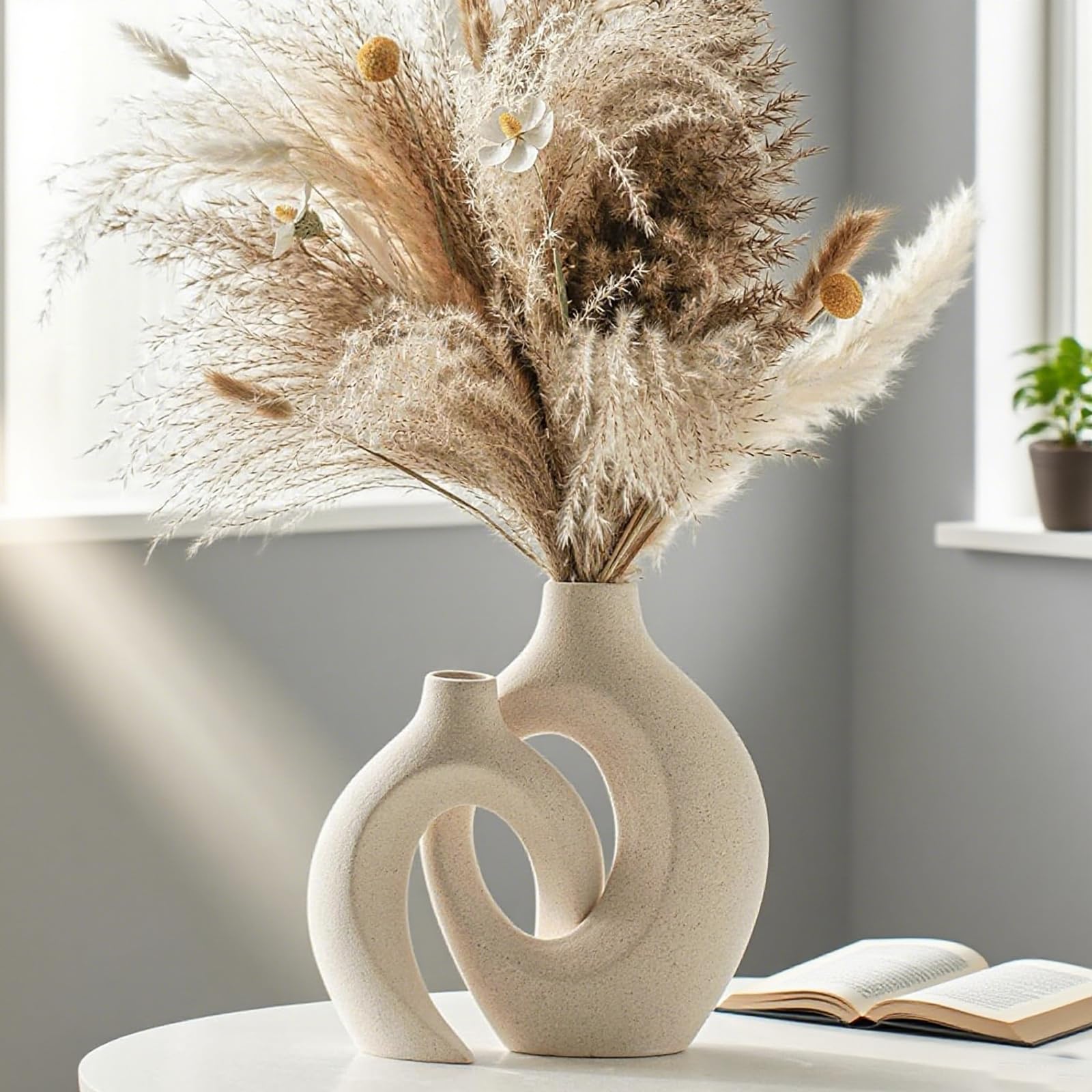 Keramik Vase, SUKIYPO 2er Set Hohle Beige