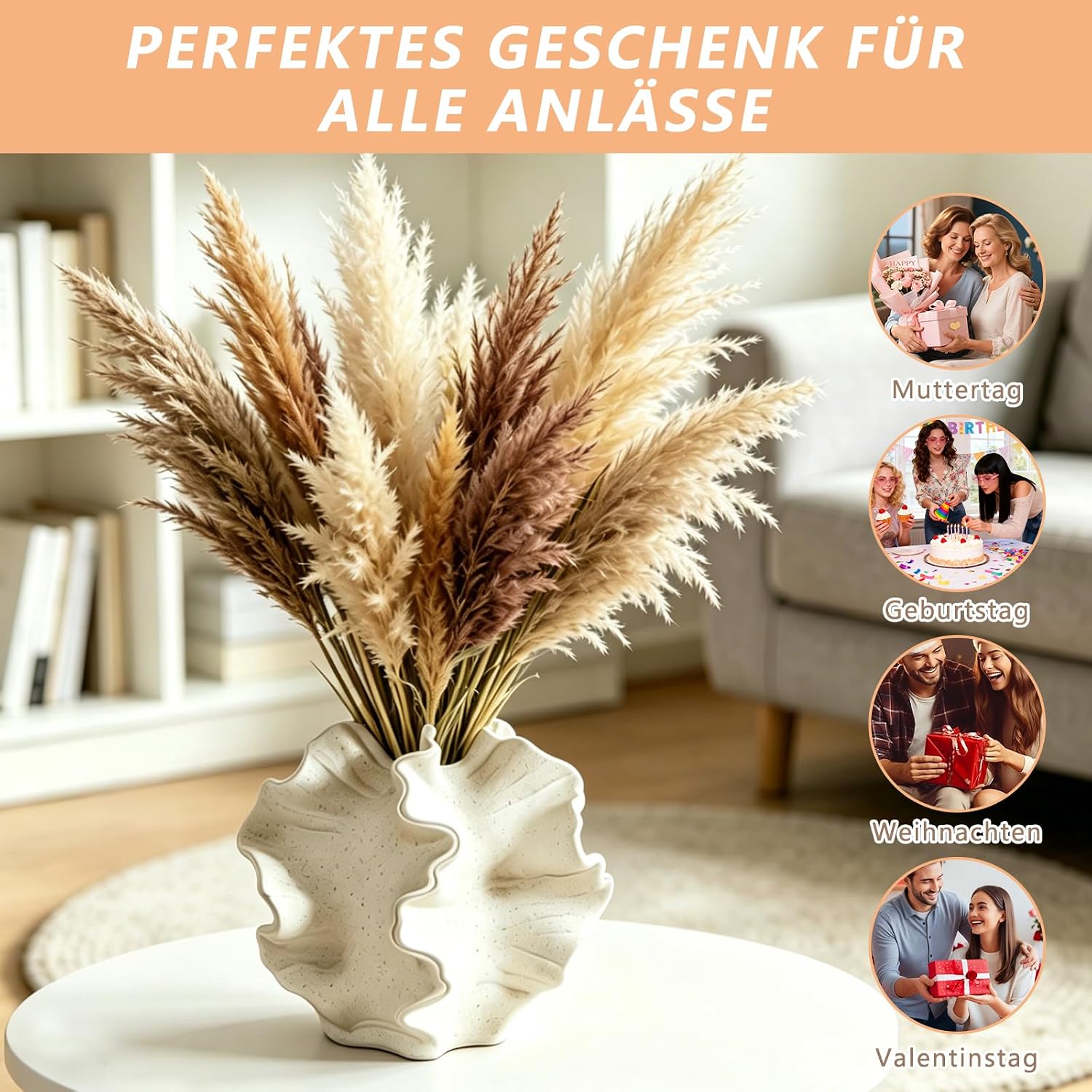Kottwca Keramik Vase, Matte Vasen für Pampasgras Deko