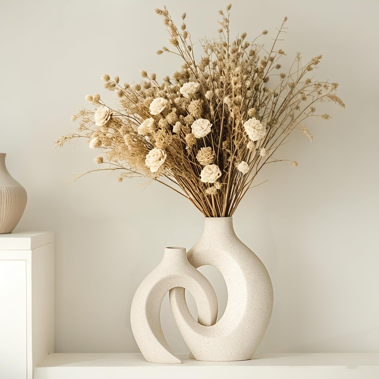 Keramik Vase, SUKIYPO 2er Set Hohle Beige