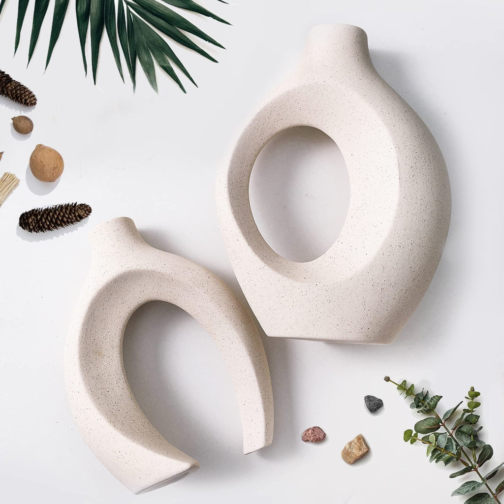 Keramik Vase, SUKIYPO 2er Set Hohle Beige
