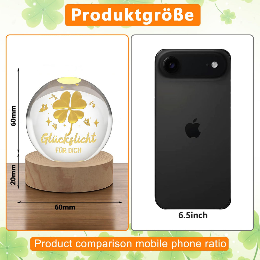 Glücksbringer,60mm Aufladbar LED Glaskugel Deko Lampe