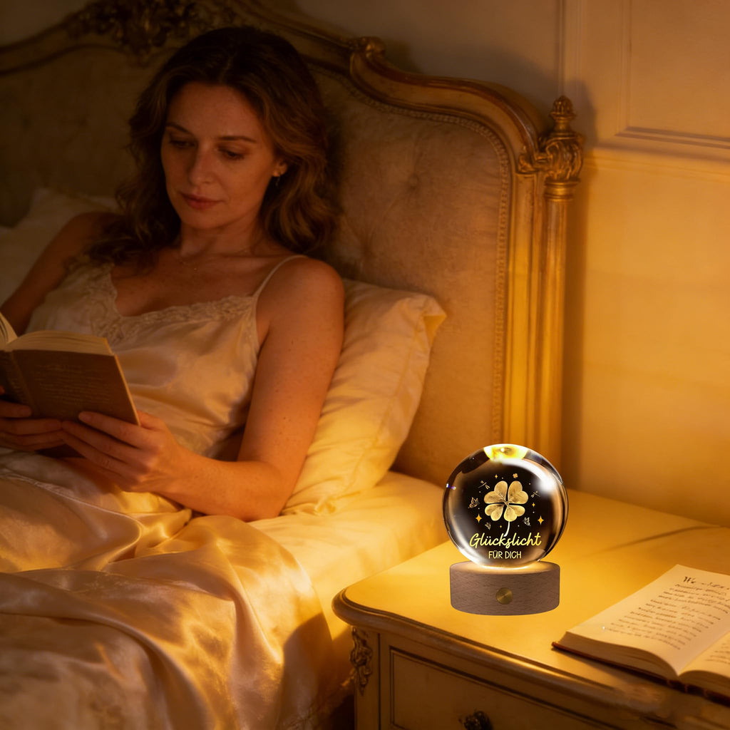 Glücksbringer,60mm Aufladbar LED Glaskugel Deko Lampe