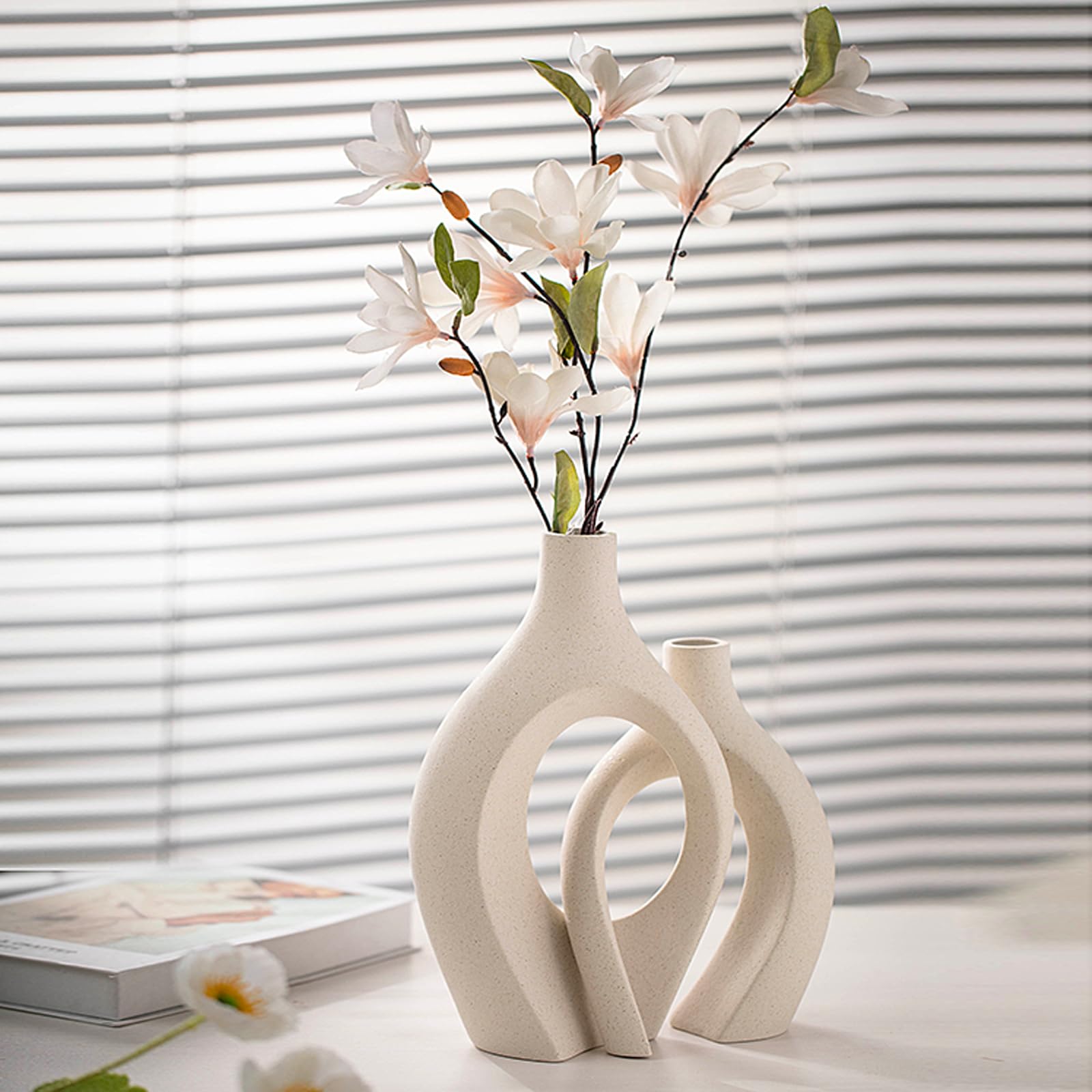 Keramik Vase, SUKIYPO 2er Set Hohle Beige