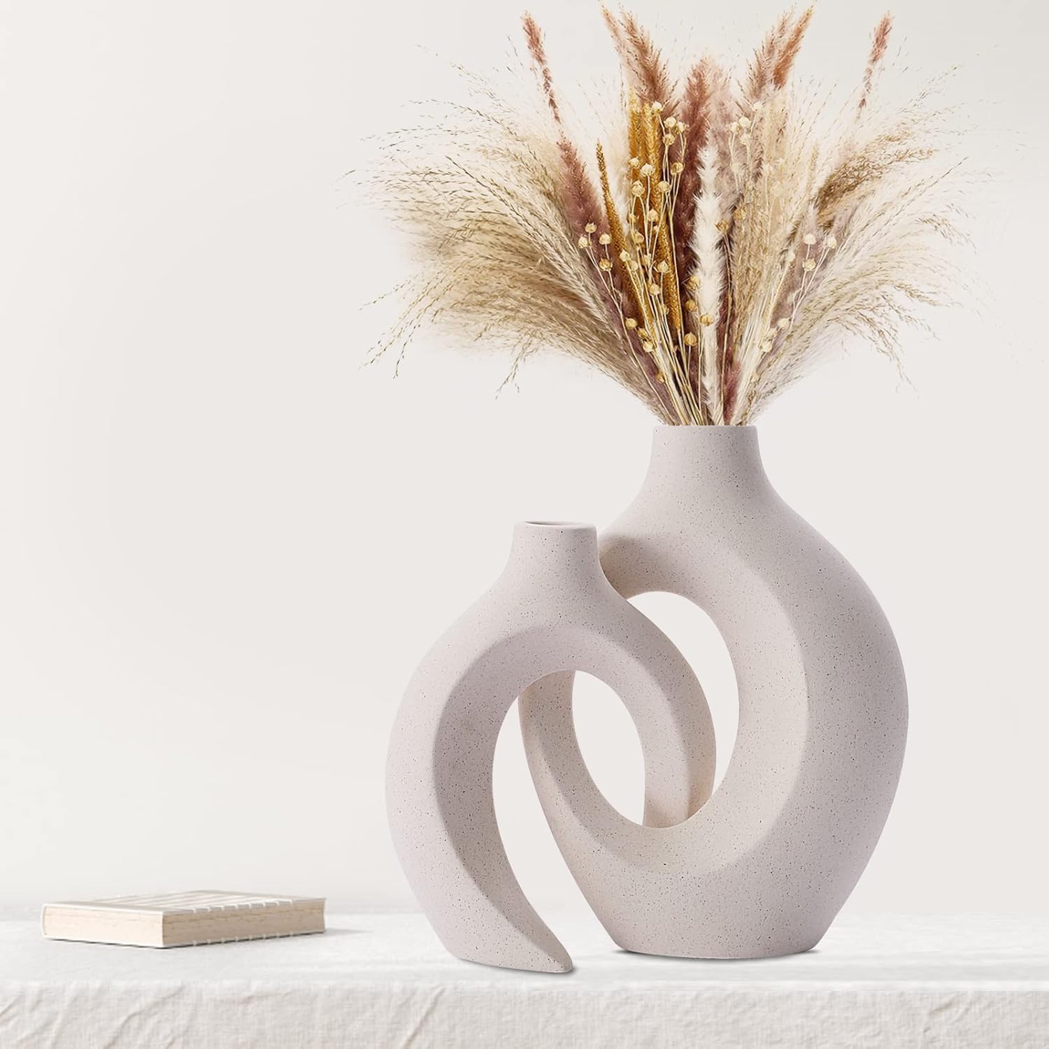 Keramik Vase, SUKIYPO 2er Set Hohle Beige