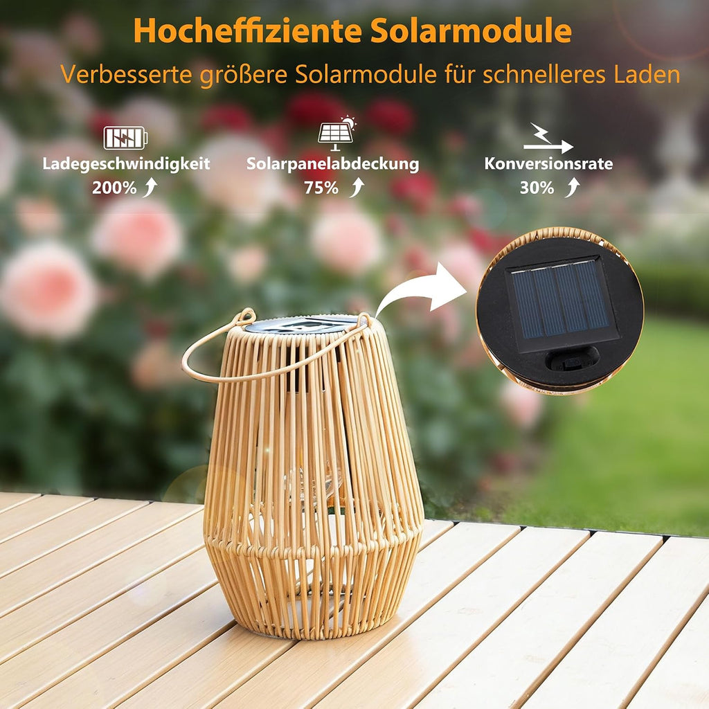 Solar Laternen für Außen, 2 Stück Handgewebtes Rattan