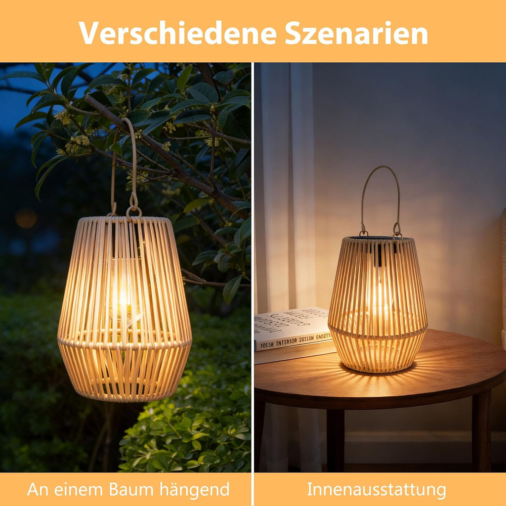 Solar Laternen für Außen, 2 Stück Handgewebtes Rattan