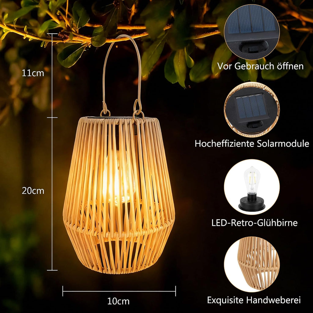 Solar Laternen für Außen, 2 Stück Handgewebtes Rattan