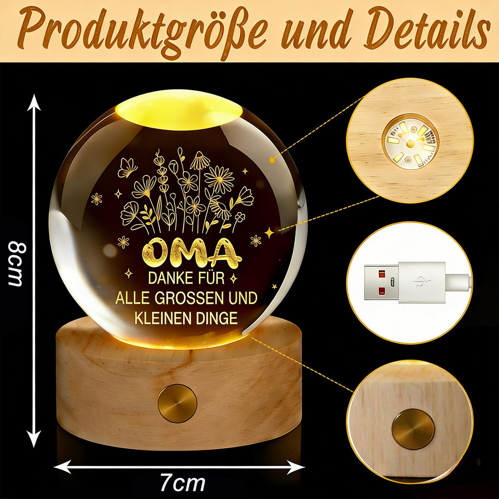 Glücksbringer,60mm Aufladbar LED Glaskugel Deko Lampe
