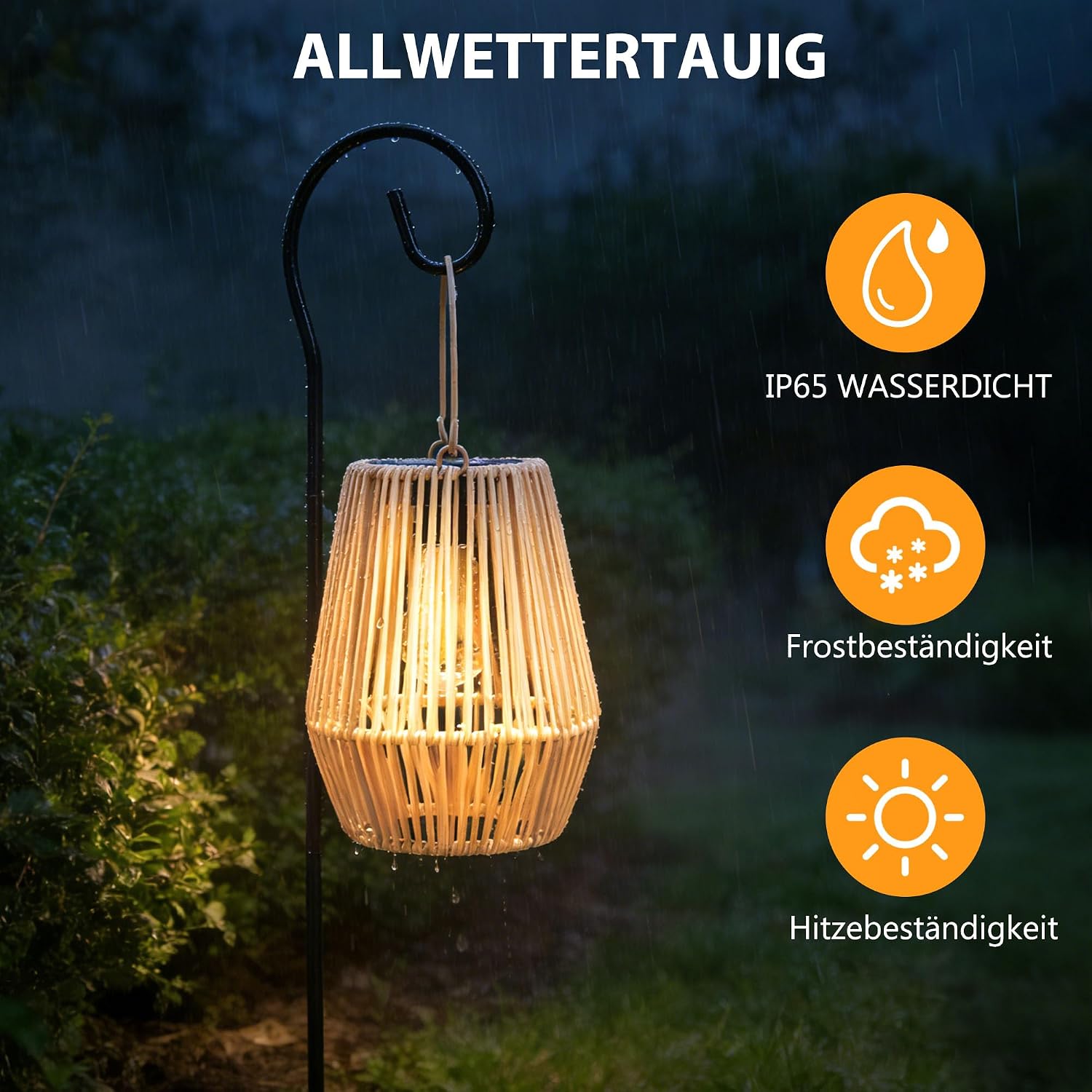 Solar Laternen für Außen, 2 Stück Handgewebtes Rattan