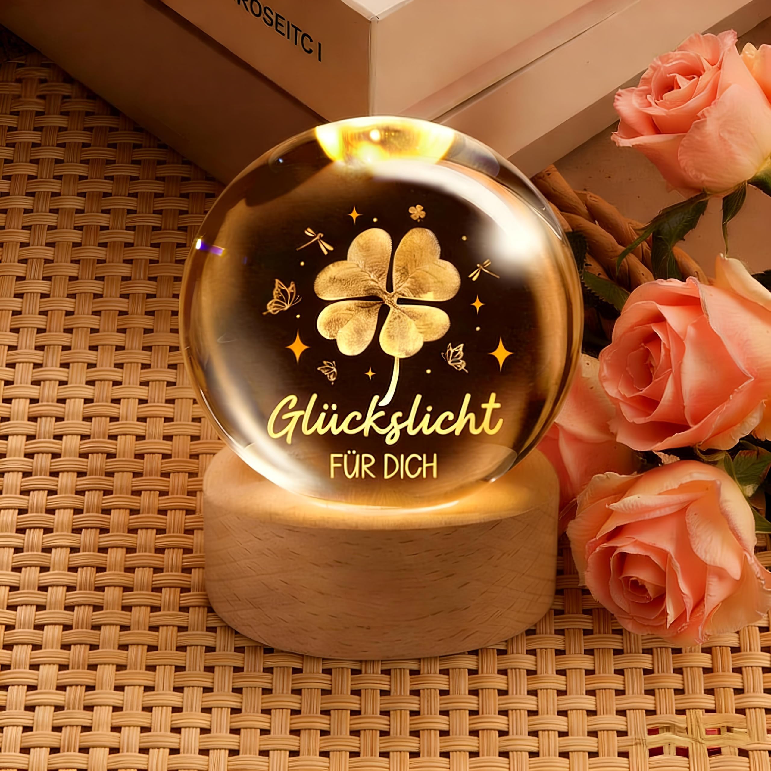 Glücksbringer,60mm Aufladbar LED Glaskugel Deko Lampe