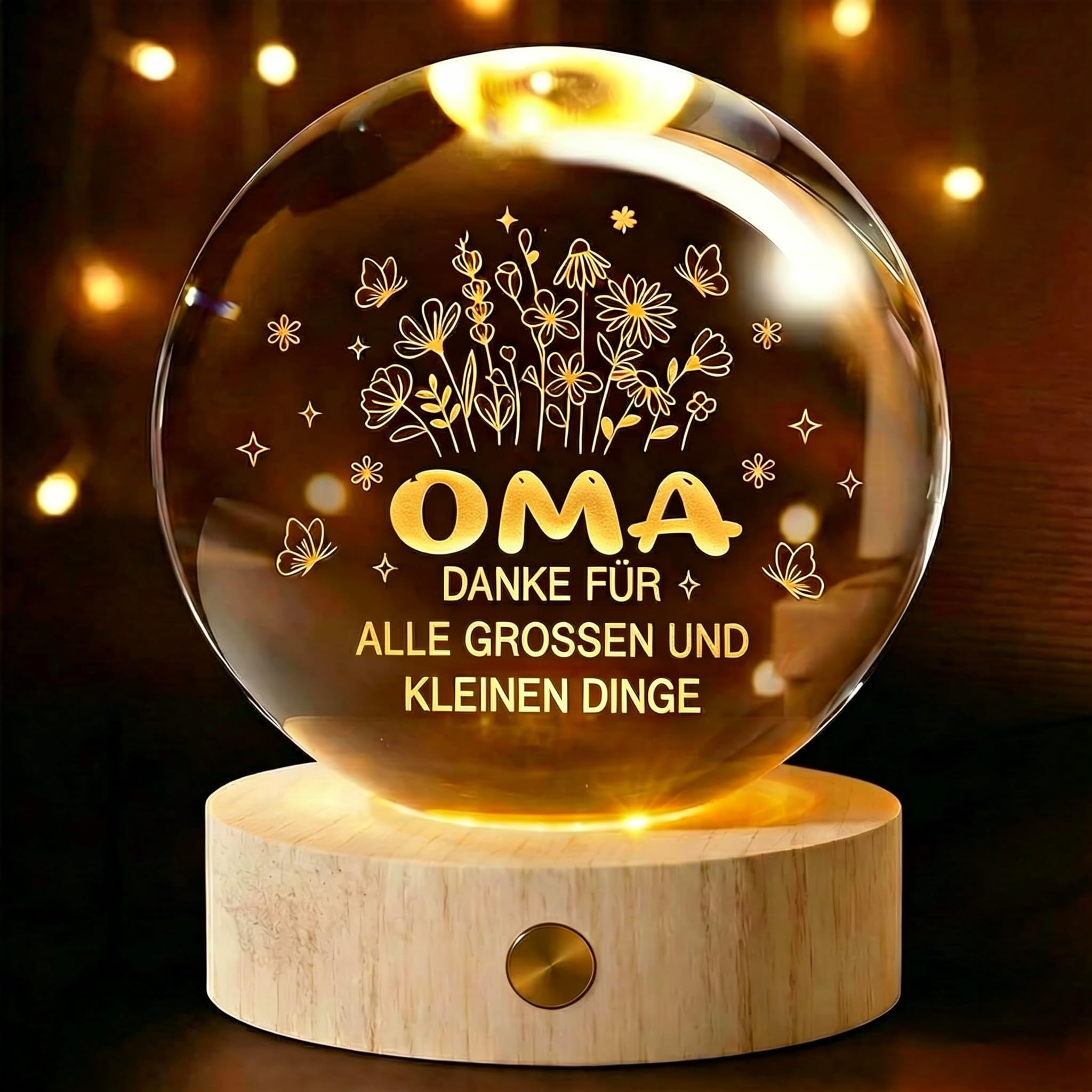 Glücksbringer,60mm Aufladbar LED Glaskugel Deko Lampe