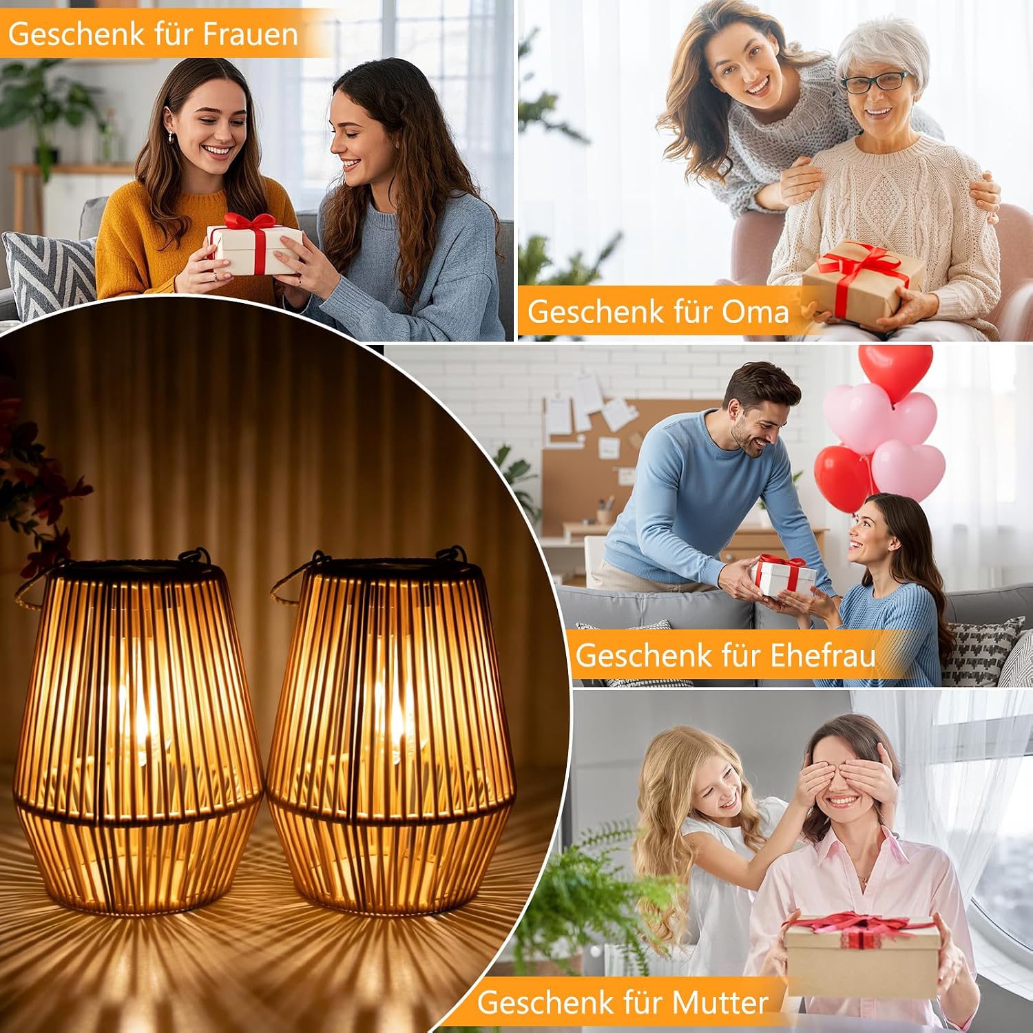 Solar Laternen für Außen, 2 Stück Handgewebtes Rattan